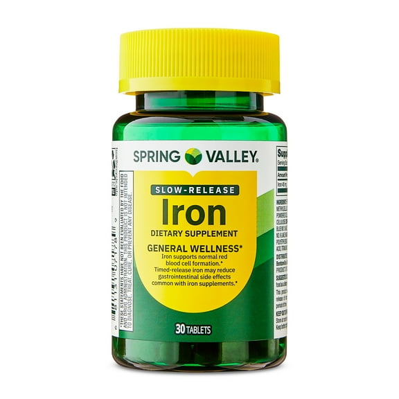 Spring Valley Slow Release Iron General Health & Wellness Dietary Supplement Tablets, 45 mg, 30 Count