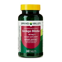 Spring Valley Standardized Extract Ginkgo Biloba Dietary Supplement Tablets for Memory Support, 60 mg, 240 Count