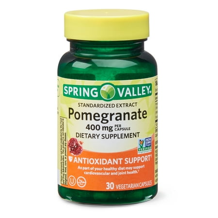 Spring Valley Standardized Extract Pomegranate Antioxidant Support Dietary Supplement Vegetarian Capsules, 400 mg, 30 Count