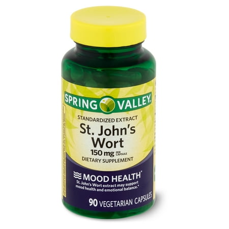 Spring Valley Standardized Extract St. John's Wort Mood Health Dietary Supplement Vegetarian Capsules, 150 mg, 90 Count