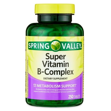 Spring Valley Super Vitamin B-Complex Dietary Supplement Tablets for Metabolism Support, 250 Count