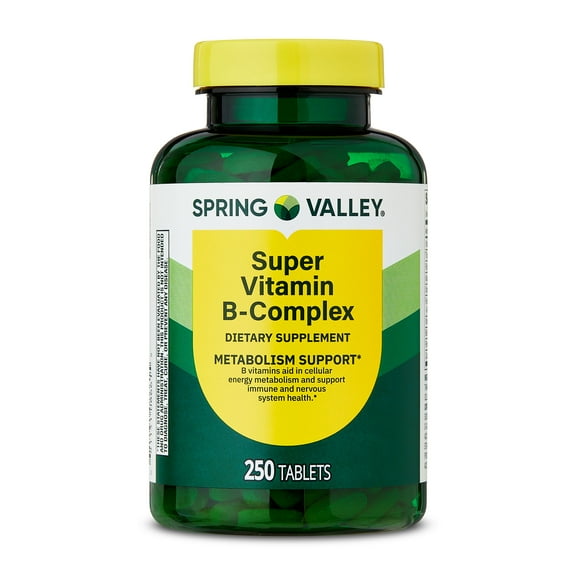 Spring Valley Super Vitamin B-Complex Dietary Supplement Tablets for Metabolism Support, 250 Count
