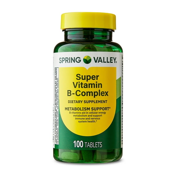 Spring Valley Super Vitamin B-Complex Dietary Supplement, 100 Count, Tablets for Metabolism Support