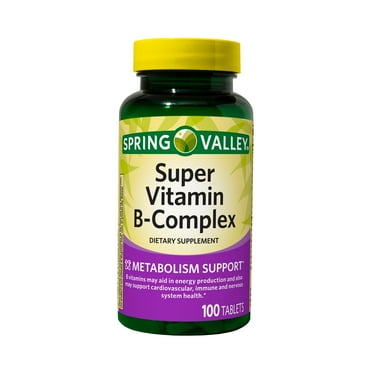 Spring Valley Super Vitamin B-Complex Dietary Supplement Tablets for Metabolism Support, 100 Count
