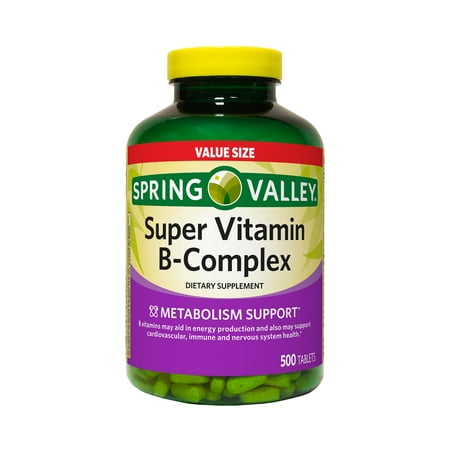 Spring Valley Super Vitamin B-Complex Tablets Dietary Supplement Value Size, 500 Count