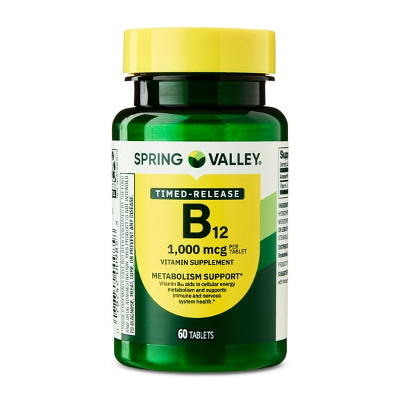 Spring Valley Vitamin B12 Supplement Timed-Release Tablets for Metabolism Support, 1000 mcg, 60 Count