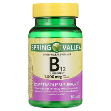 Spring Valley Vitamin B12 Supplement Timed-Release Tablets for Metabolism Support, 1000 mcg, 60 Count