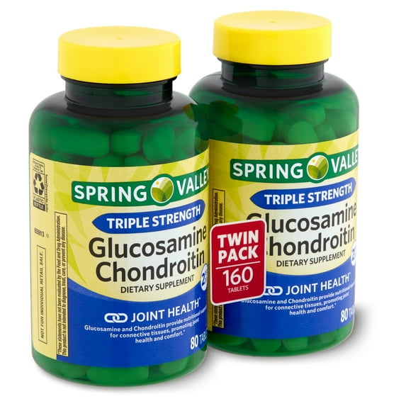 Spring Valley Triple Strength Glucosamine Chondroitin Dietary Supplement Twin Pack, 80 Count, 2 Pack