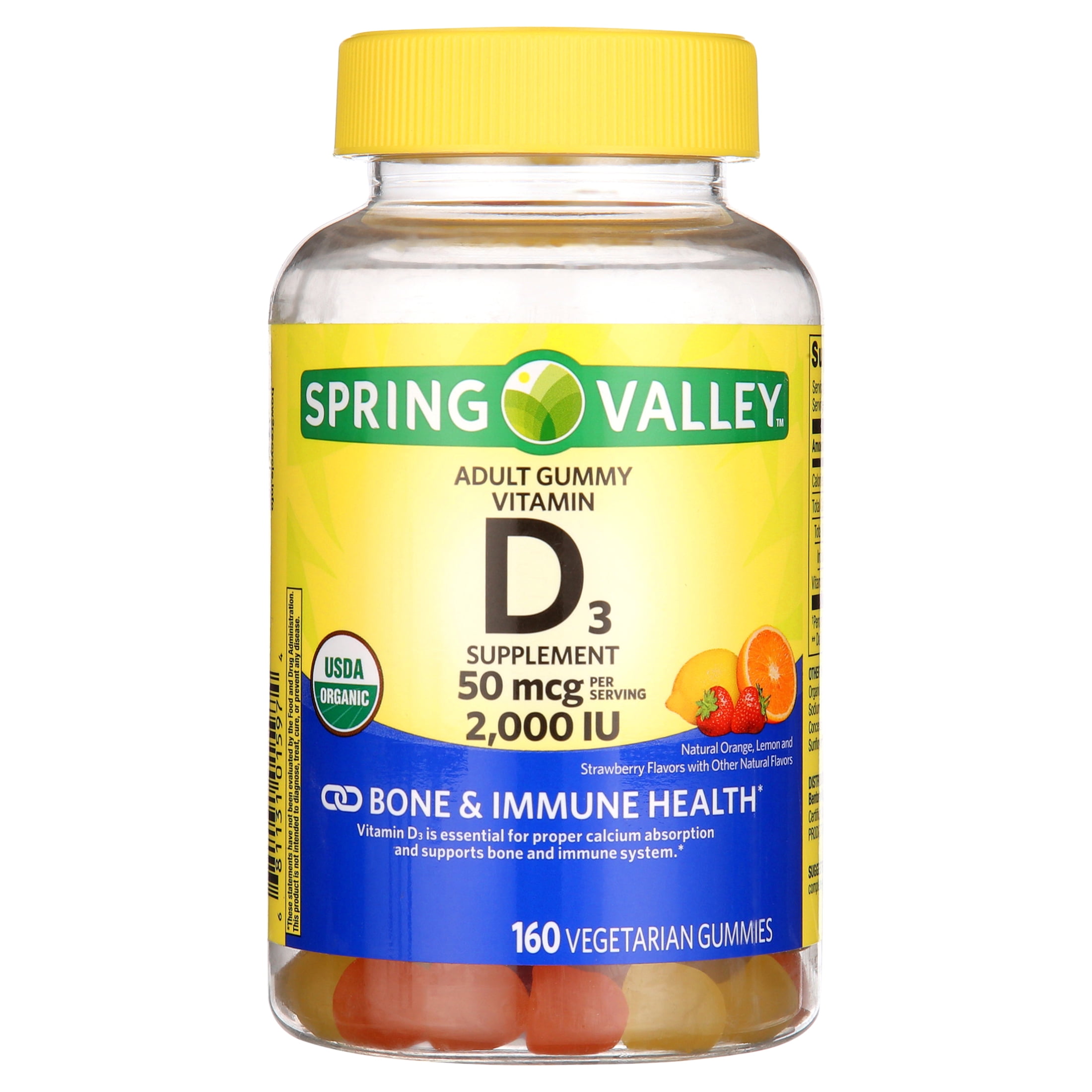 Spring Valley USDA Organic Vitamin D3 Vegetarian Gummies, Assorted Fruits,  50 mcg, 160 Count