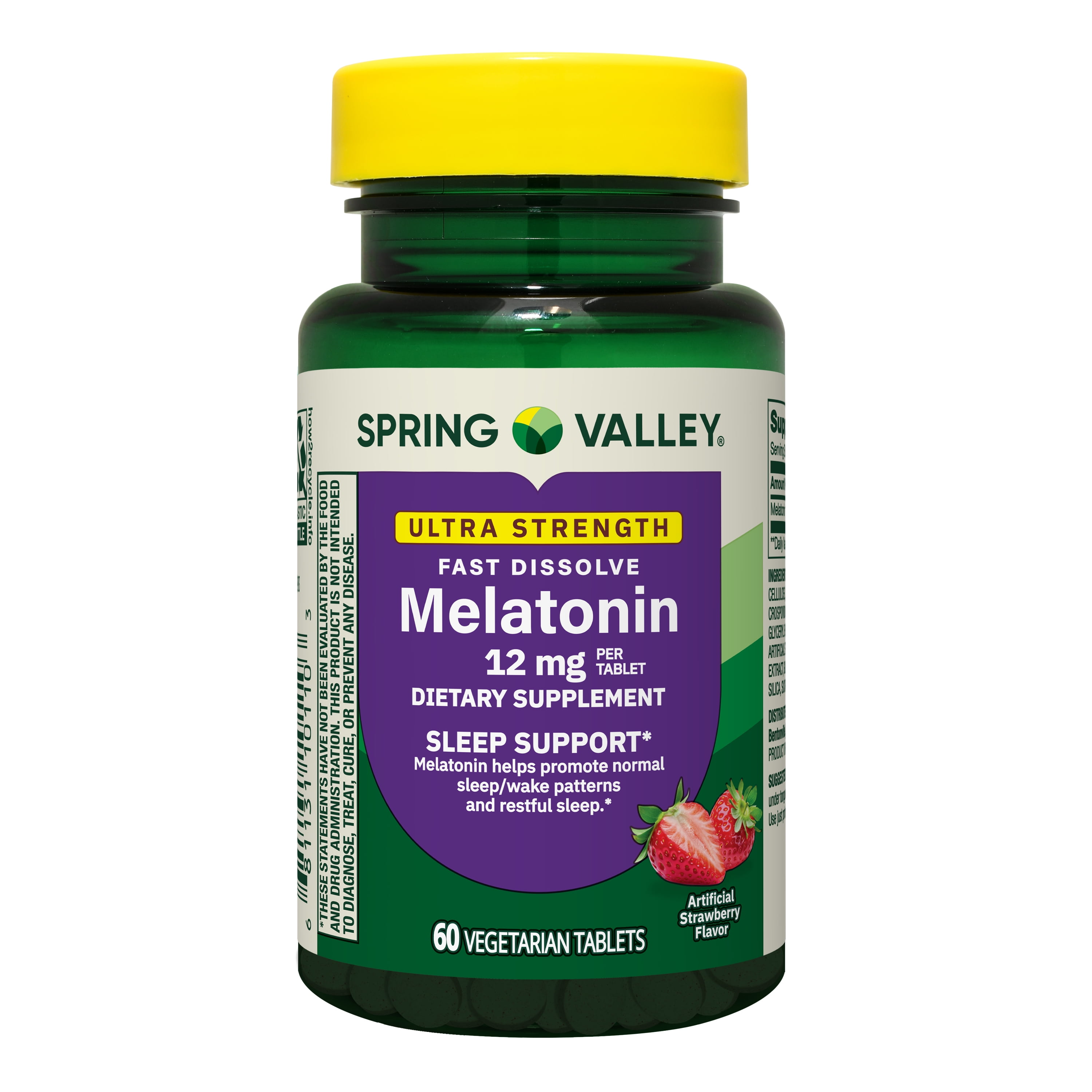 Spring Valley Ultra Strength Melatonin Sleep Support Dietary Supplement Fast-Dissolve Tablets, 12 mg, 60 Count