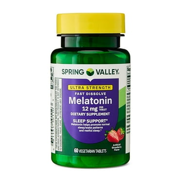 Spring Valley Ultra Strength Melatonin Sleep Support Dietary Supplement Fast-Dissolve Tablets, 12 mg, 60 Count