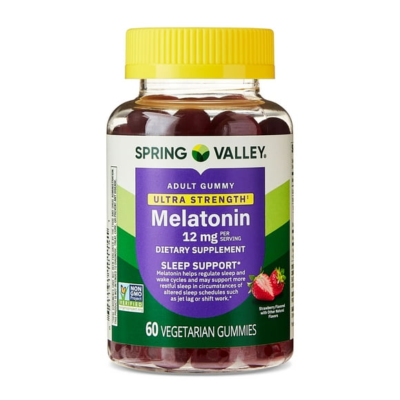 Spring Valley Ultra Strength Melatonin Sleep Support Dietary Supplement Vegetarian Gummies, 12 mg, 60 Count