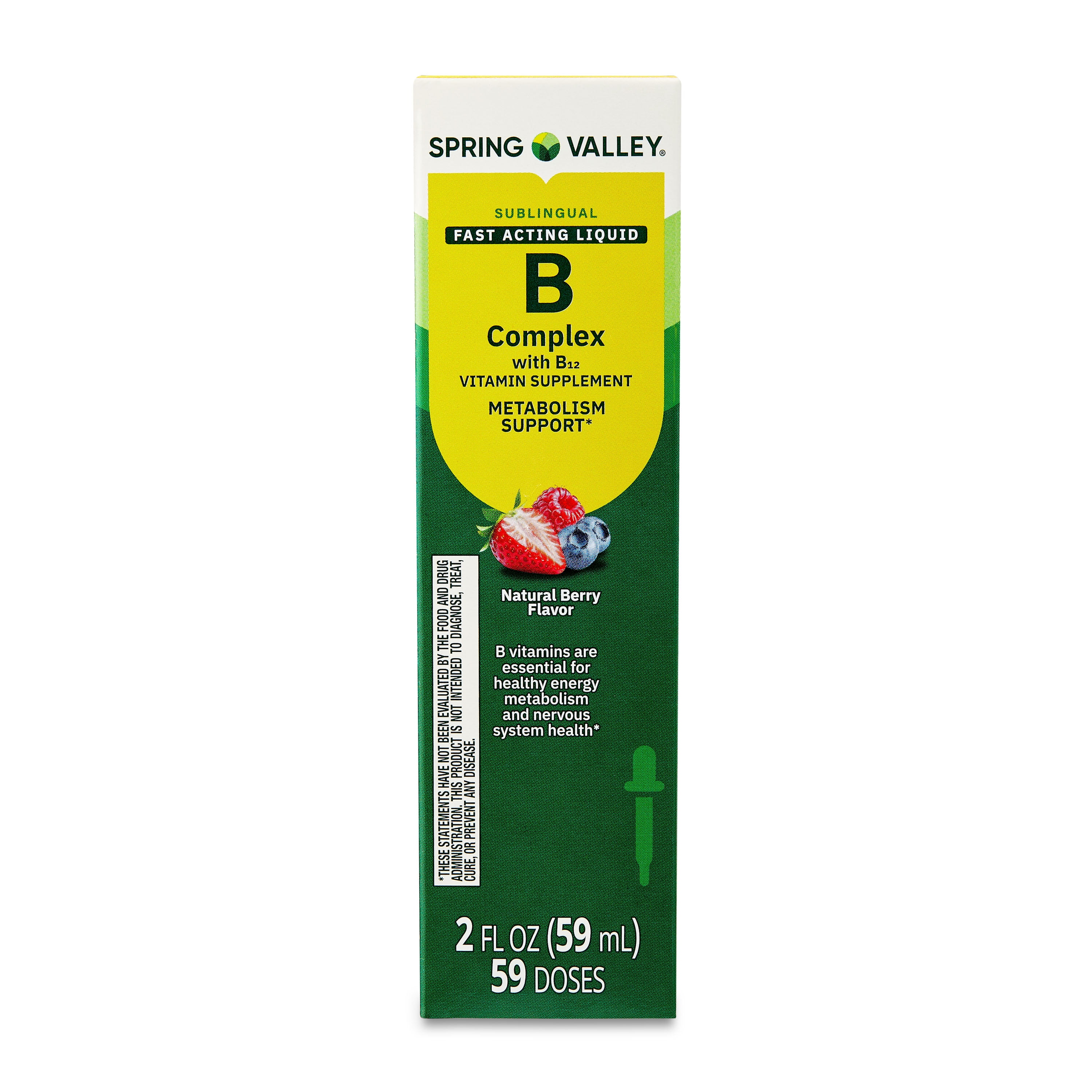 Spring Valley Sublingual Vitamin B Complex with B12 Dietary Supplement for Metabolism Support, Berry Flavor, 2 fl oz