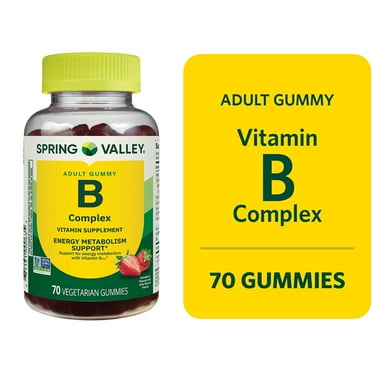 Spring Valley B Complex Vitamin Supplement Vegetarian Gummies for Energy Metabolism Support, Strawberry, 70 Count
