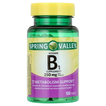 Spring Valley Vitamin B1 Supplement Tablets for Metabolism Support, 250 mg, 100 Count
