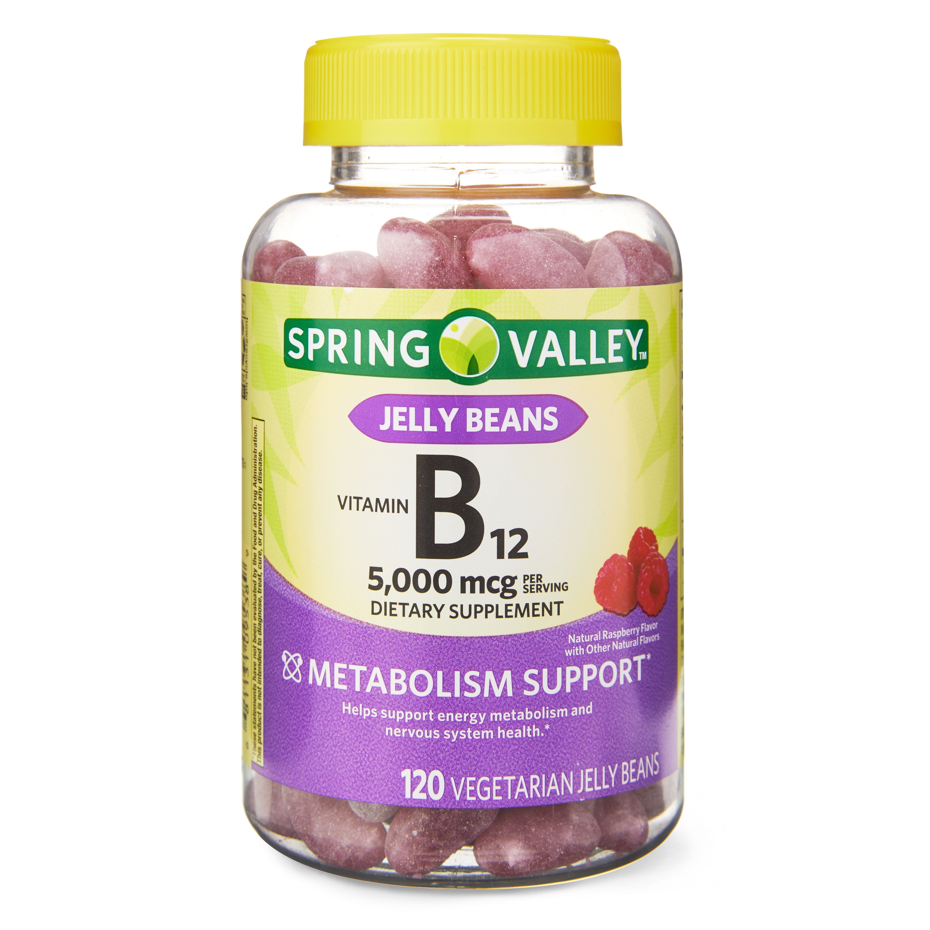 Spring Valley Vitamin B12 Metabolism Support Dietary Supplement Vegetarian Jelly Beans, 5,000 Mcg, 120 Cnt