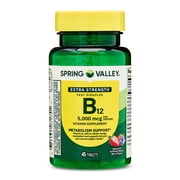Spring Valley Fast-Dissolve Extra Strength Vitamin B12 Dietary Supplement Tablets for Metabolism Support, Mixed Berry, 5000 mcg, 45 Count