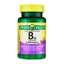 Spring Valley Vitamin B12 Supplement Quick-Dissolve Tablets, 2500 mcg, Cherry, 60 Count