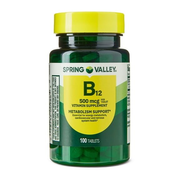 Spring Valley Vitamin B12 Supplement, 500 mcg, 100 Count, Tablets for Metabolism Support