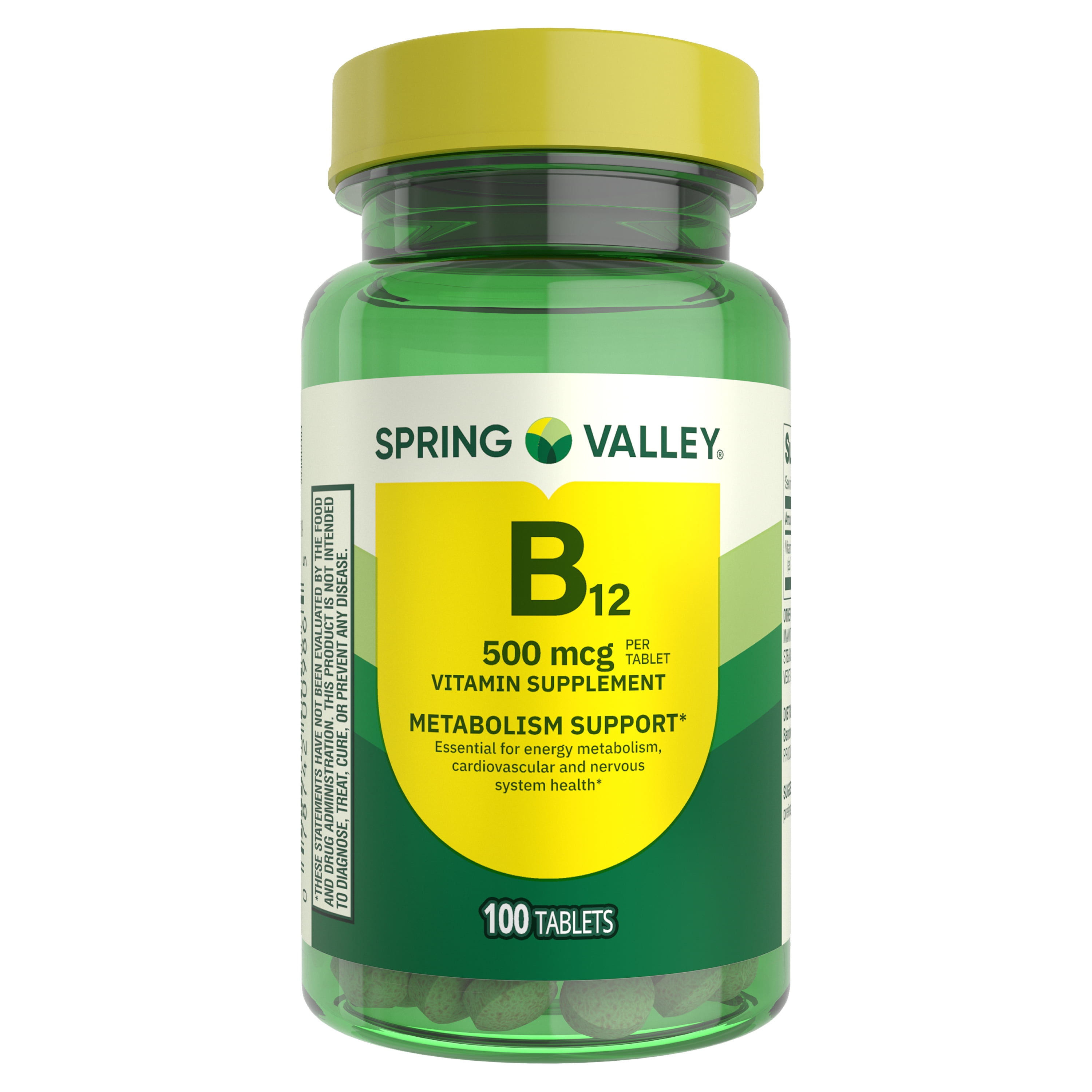 Spring Valley Vitamin B12 Supplement Tablets for Metabolism Support, 500 mcg, 100 Count