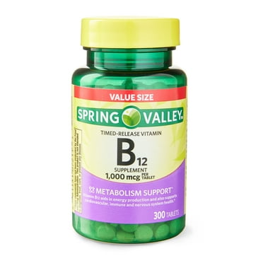 Spring Valley Vitamin B12 Timed-Release Tablets Dietary Supplement Value Size, 1,000 Mcg, 300 Count