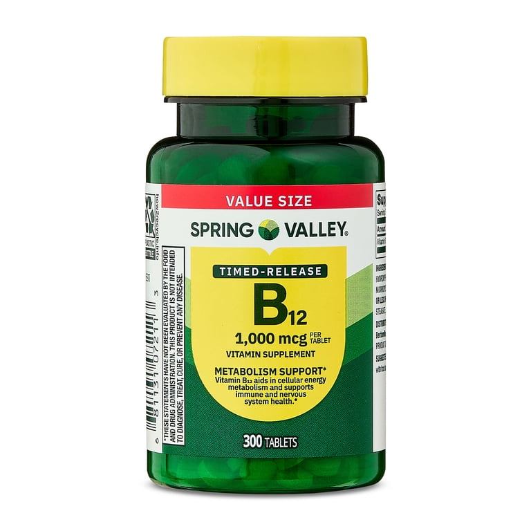 Spring Valley Vitamin B12 Supplement Timed-Release Tablets , 1000 mcg, 300 Count Spring Valley Vitamin B12 Supplement Timed-Release Tablets , 1000 mcg, 300 Count