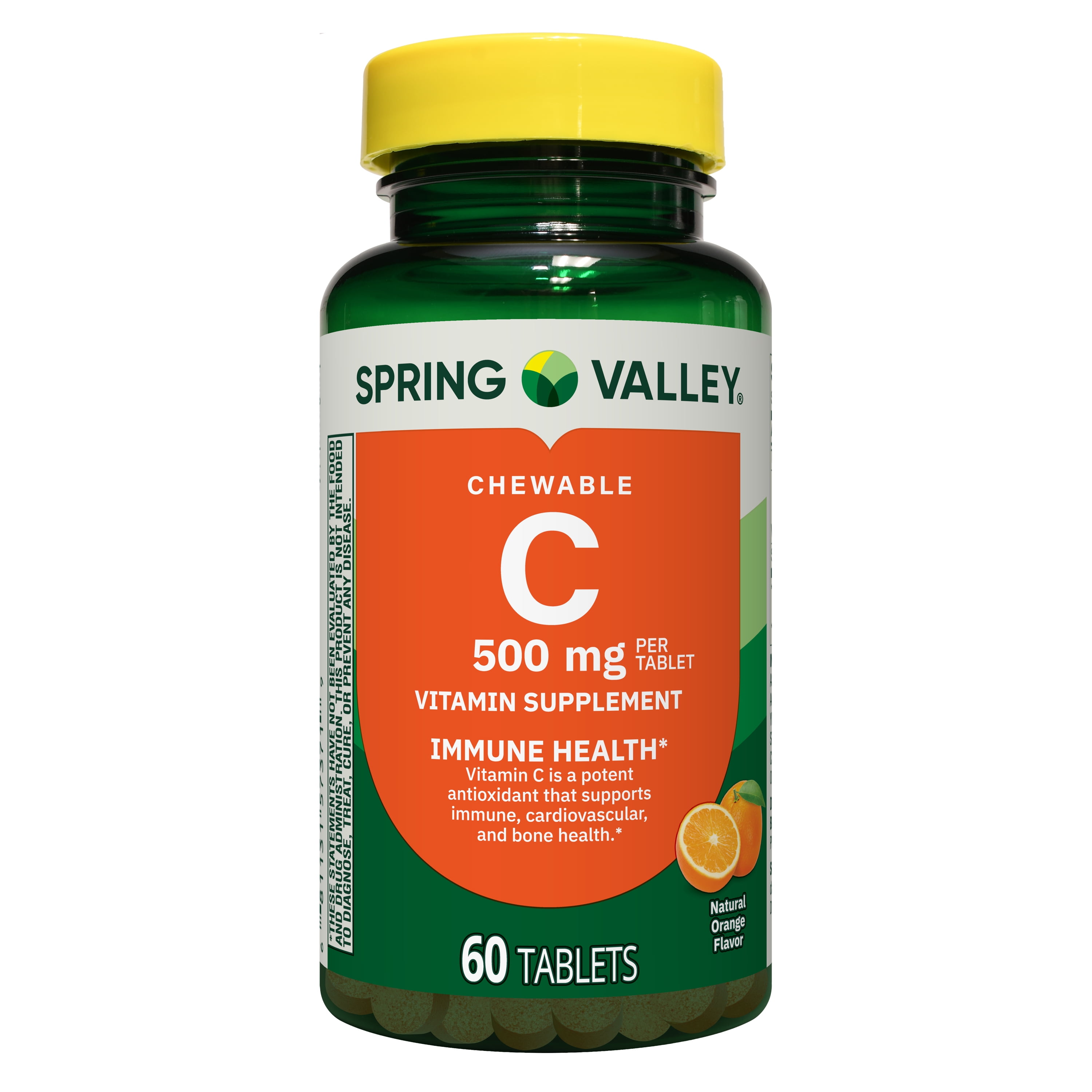 Spring Valley Vitamin C Dietary Supplement Chewable Tablets, Orange Flavor, 500 mg, 60 Count
