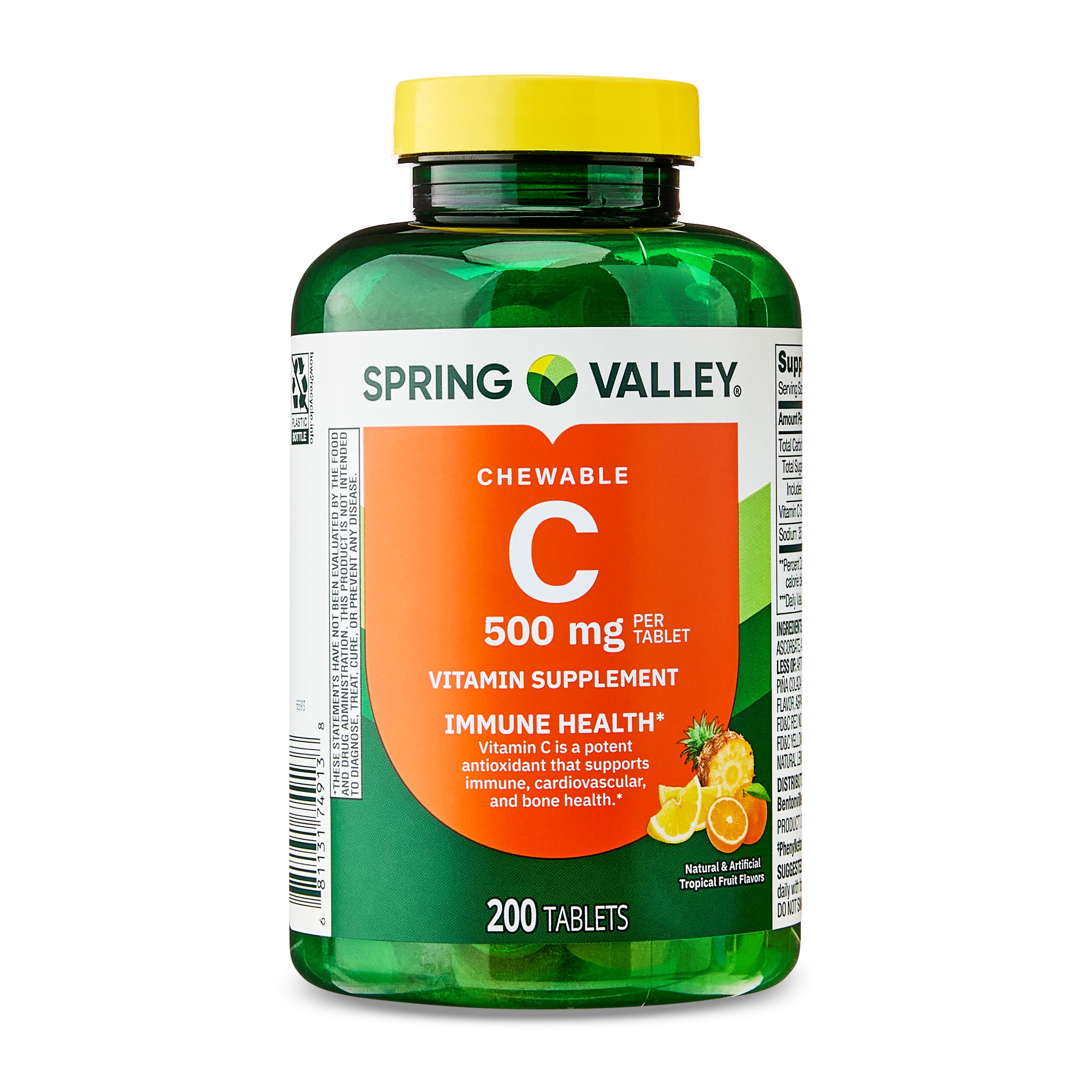 Spring Valley Vitamin C Dietary Supplement Chewable Tablets for Immune Health, Tropical Fruit, 500 mg, 200 Count