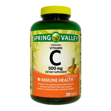 Spring Valley Vitamin C Dietary Supplement Chewable Tablets for Immune Health, Tropical Fruit, 500 mg, 200 Count
