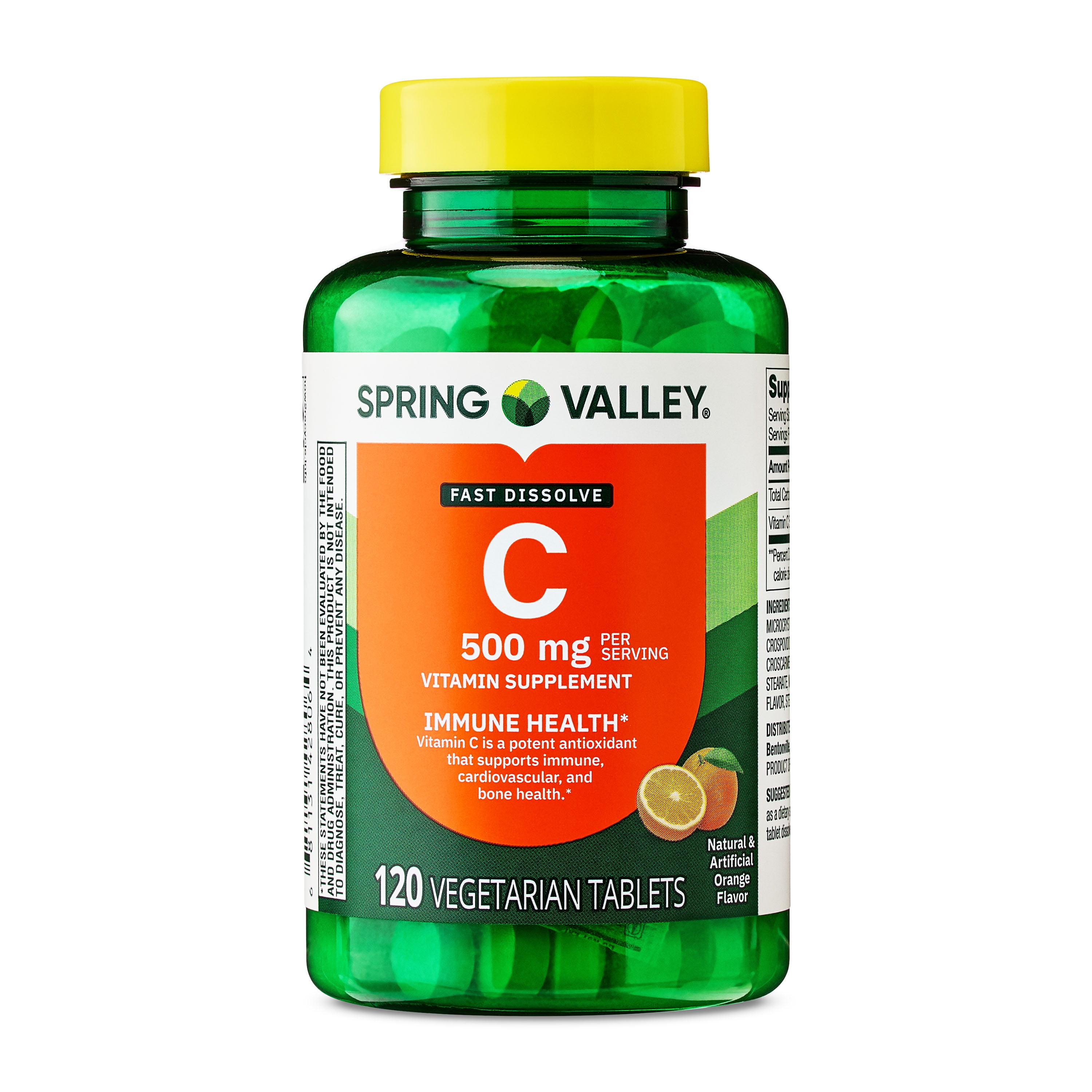Spring Valley Vitamin C Dietary Supplement Fast Dissolve Tablets for Immune Health, Orange Flavor, 500 mg, 120 Count