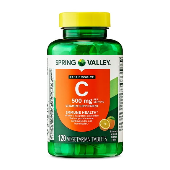 Spring Valley Vitamin C Dietary Supplement, Orange Flavor, 500 mg, 120 Count, Fast Dissolve Tablets for Immune Health