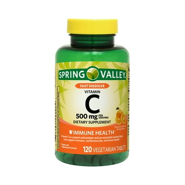Spring Valley Vitamin C Dietary Supplement Fast Dissolve Tablets for Immune Health, Orange Flavor, 500 mg, 120 Count