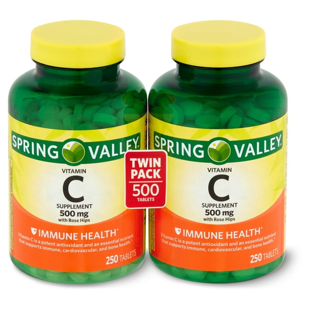 Spring Valley Vitamin C Supplement with Rose Hips, 500 mg, 500 Count, 2 Pack