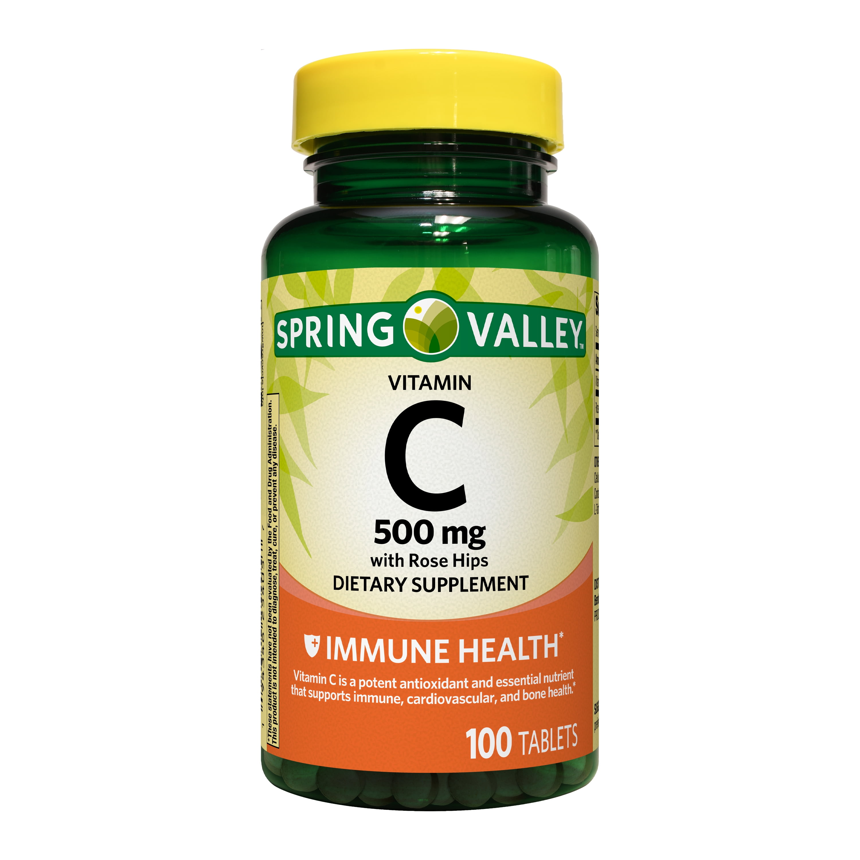 Spring Valley Vitamin C with Rose Hips Dietary Supplement Tablets for Immune Health, 500 mg, 100 Count