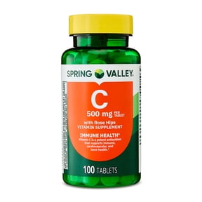Spring Valley Vitamin C with Rose Hips, 500 mg, 100 Count, Dietary Supplement Tablets for Immune Health