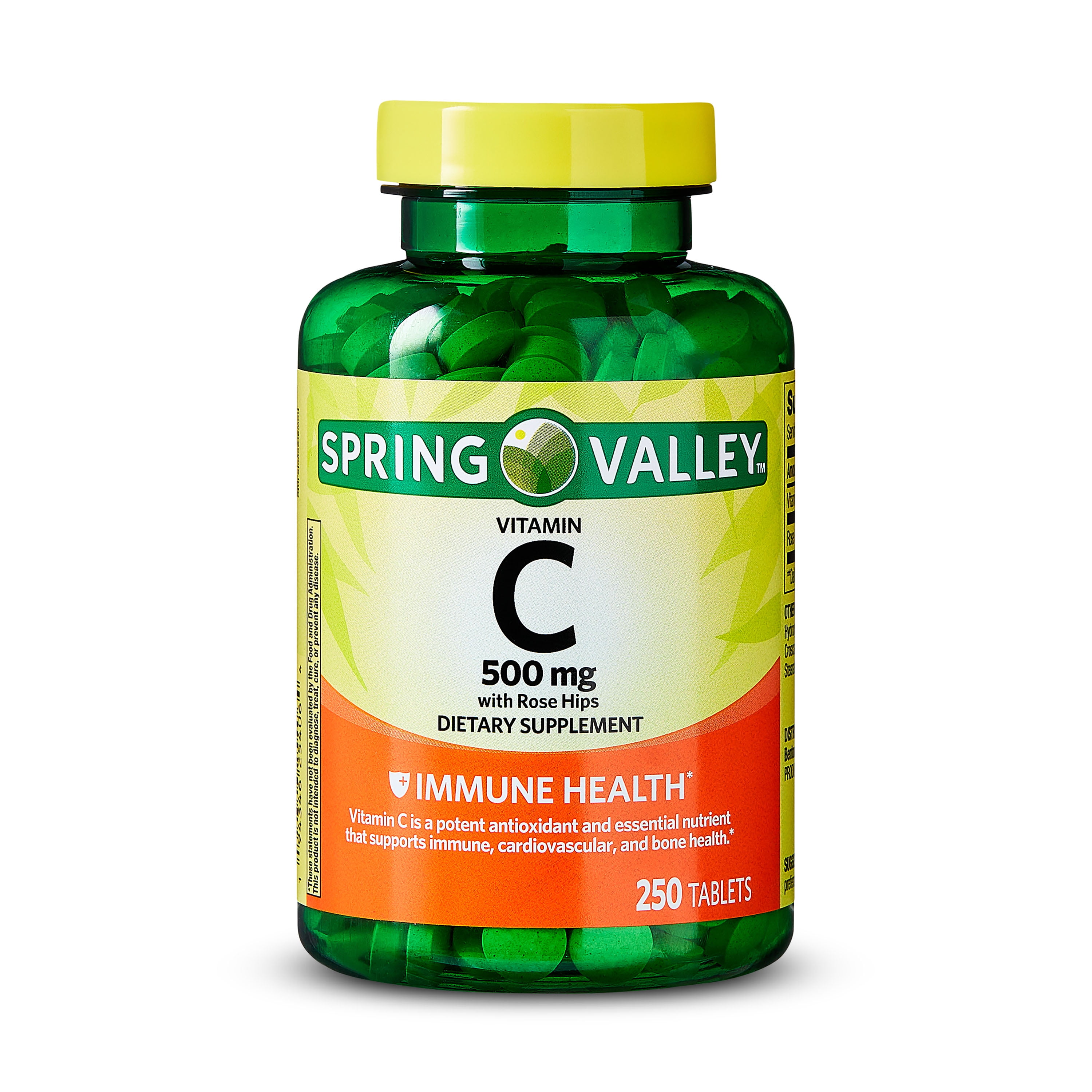 Spring Valley Vitamin C with Rose Hips Dietary Supplement Tablets for Immune Health, 500 mg, 250 Count