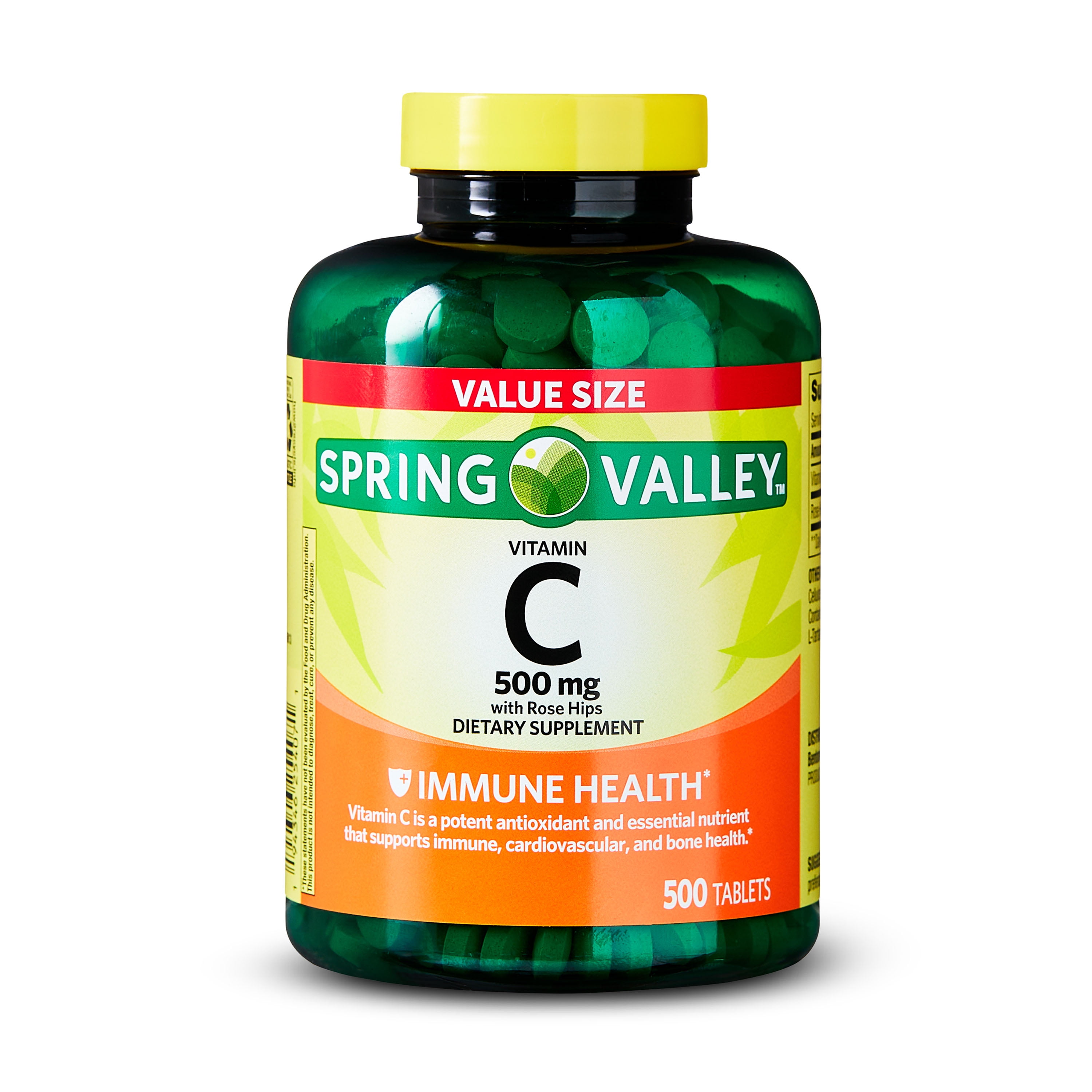 Spring Valley Vitamin C Supplement with Rose Hips Tablets, 500 mg, 500 Count Value Size