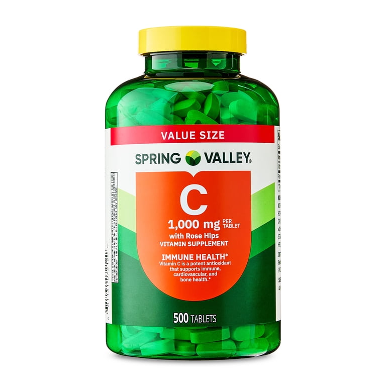 SPI×KarDian Vitamin C8 vab Spring Valley Vitamin C with Rose Hips, 1000 mg, 500 Count