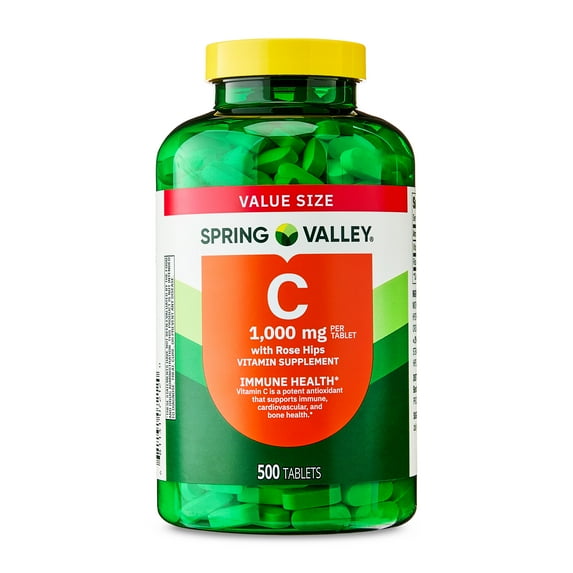 Spring Valley Vitamin C with Rose Hips, 1000 mg, 500 Count, Dietary Supplement Tablets