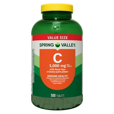 Spring Valley Vitamin C with Rose Hips Dietary Supplement Tablets, 1000 mg, 500 Count