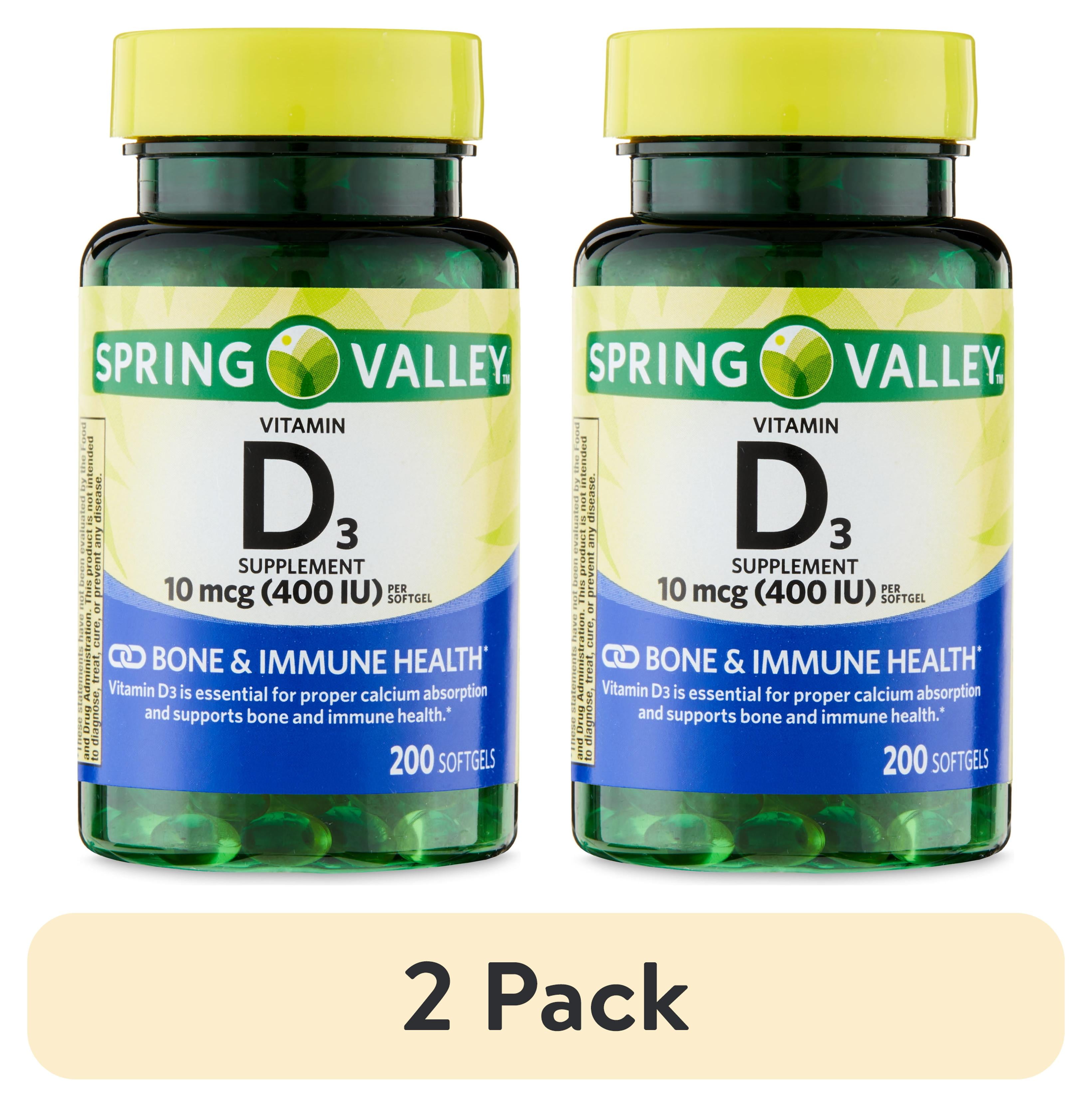 (2 pack) Spring Valley Vitamin D3 Supplement, 10 mcg (400 IU), 200