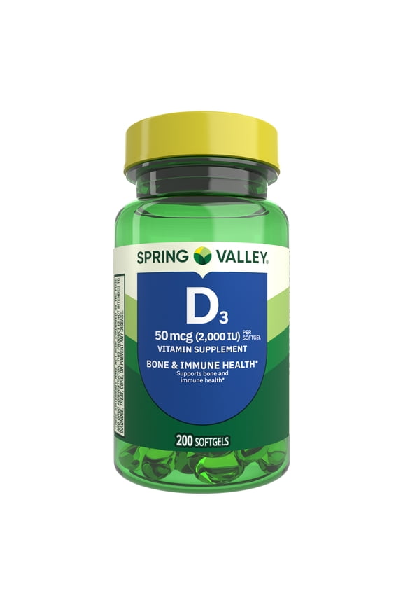 Vitamin D3 Softgels, 50 mcg (2,000 IU), 200 Count, Supplement for Bone and Immune Health