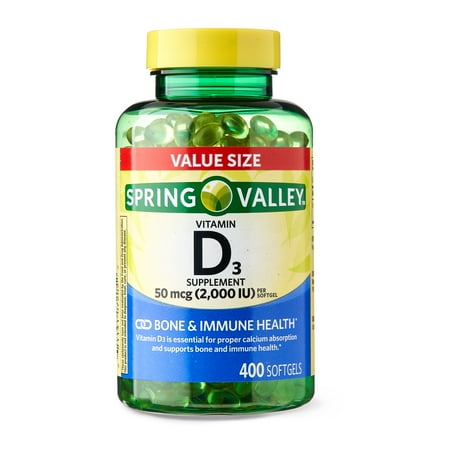 Spring Valley Vitamin D3 Supplement Softgels, 2000 IU, 400 count (Value Size)