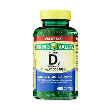 Spring Valley Vitamin D3 Supplement Softgels for Bone and Immune Health, 50 mcg (2,000 IU), 400 Count