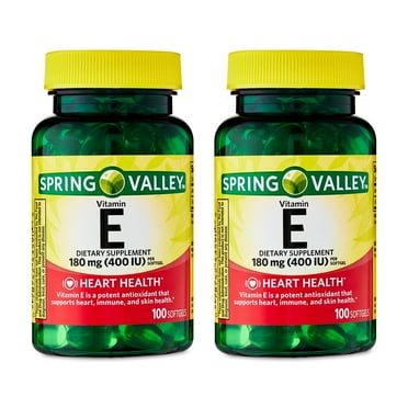 Spring Valley Vitamin E Dietary Supplement Softgels for Heart Health, 180 mg, 200 Count Twin Pack