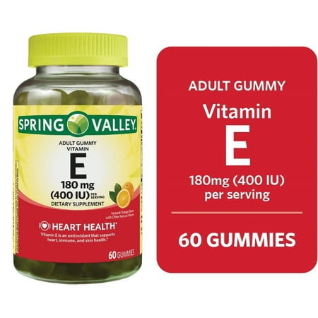 Spring Valley Vitamin E Dietary Supplement Gummies for Heart Health, Orange Flavor, 180 mg, 60 Count