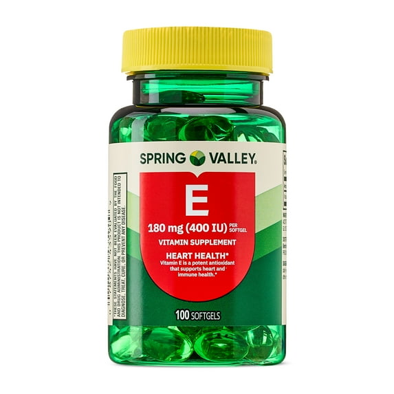 Spring Valley Vitamin E Dietary Supplement Softgels for Heart Health, 180 mg, 100 Count