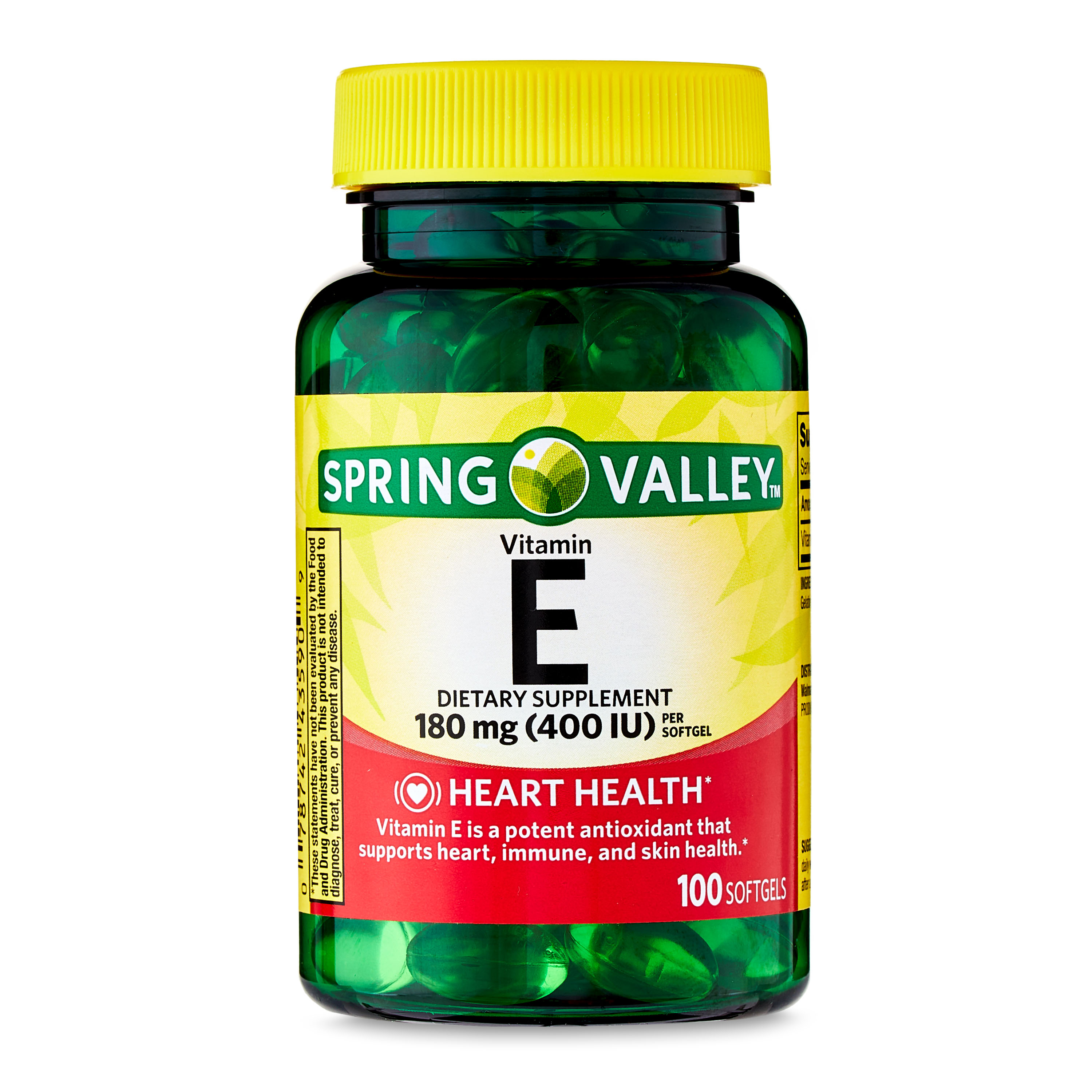 Spring Valley Vitamin E Heart Health Dietary Supplement Softgels, 180 mg (400 IU), 100 Count - image 1 of 9