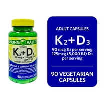 Spring Valley Vitamin K2   D3 Dietary Supplement Vegetarian Capsules for Bone and Immune Health, 90 Count