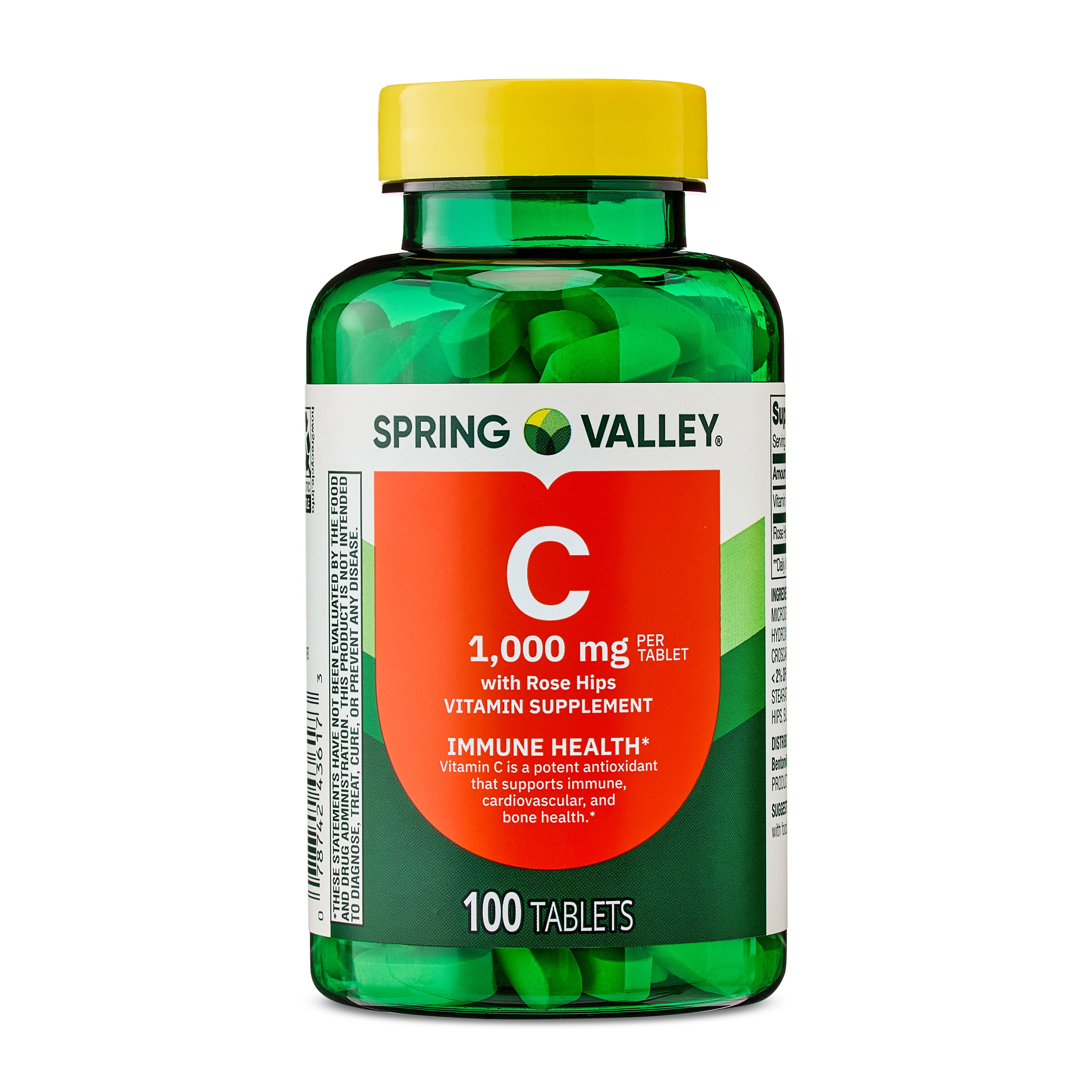Spring Valley Vitamin  with Rose Hips Dietary Supplement Tablets for Immune Health, 1000 mg, 100 Count